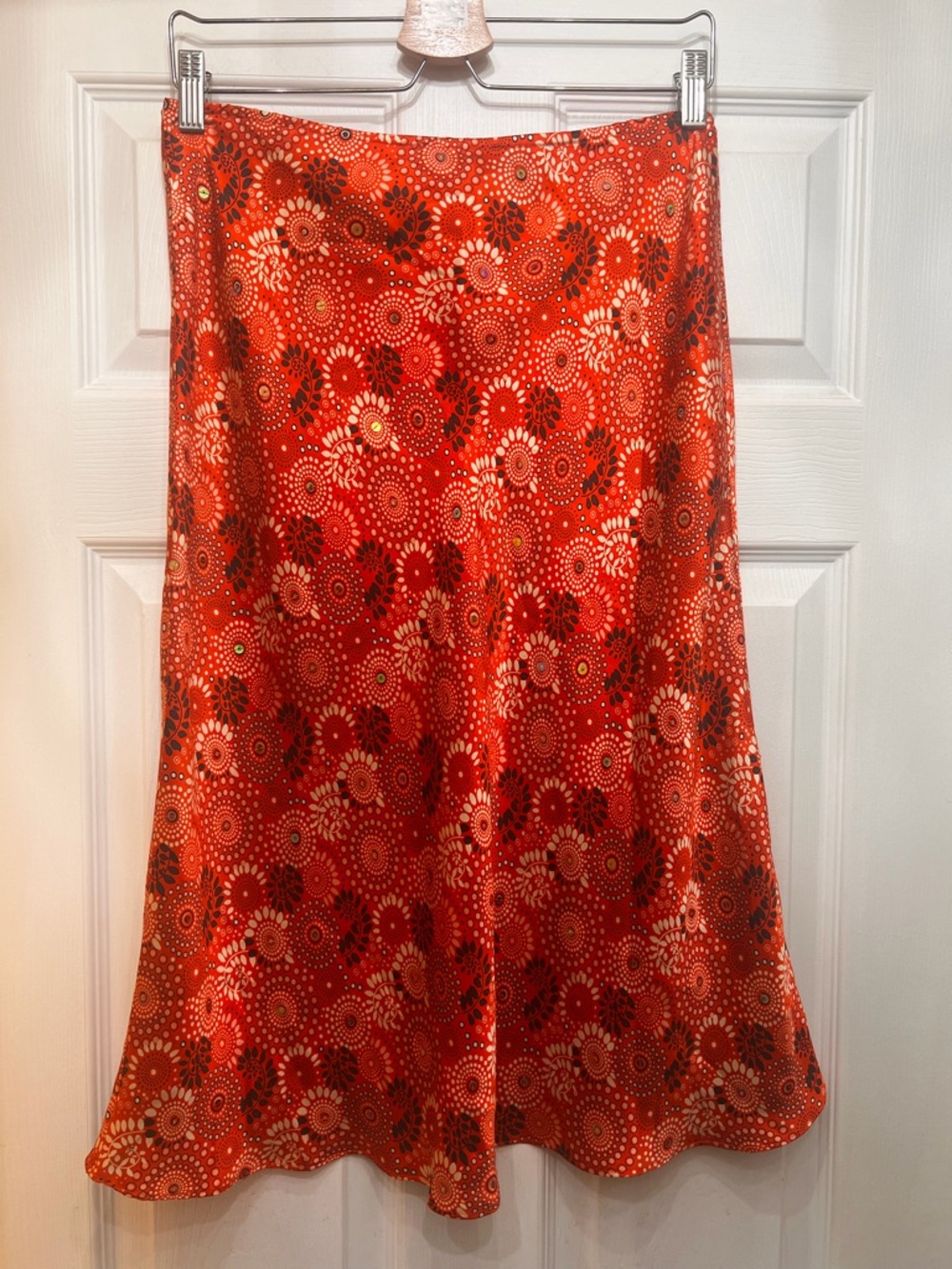 Vintage New York & Company silk beaded Red Floral slip Skirt